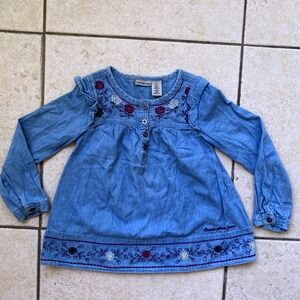 Calvin Klein Jeans Embroidered Denim Tunic Kids 4T Blue Excellent Floral Boho